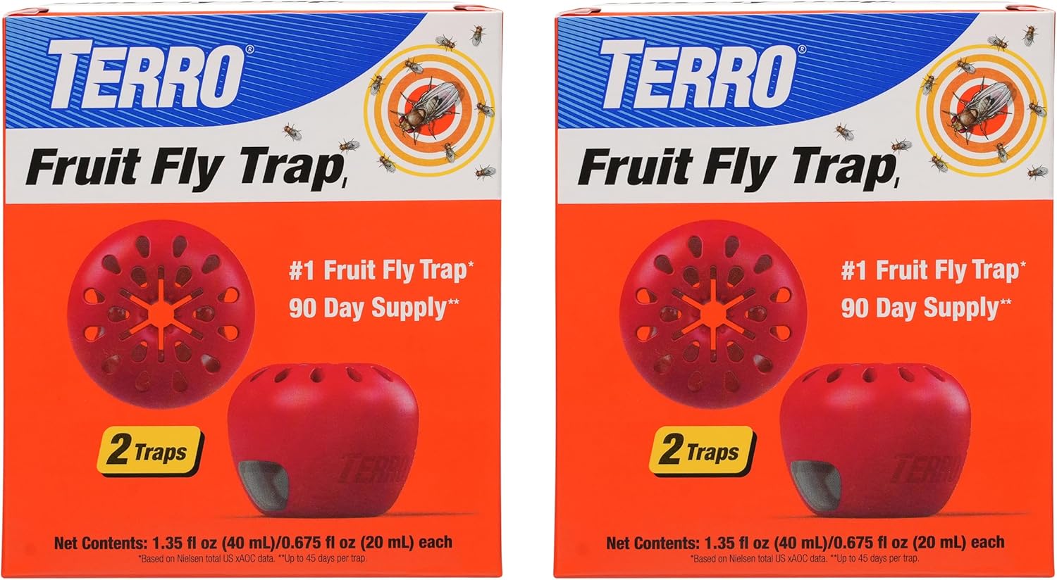 Terro Fruit Fly Traps for Indoors (4 Pack) + 180 Days of Lure Supply