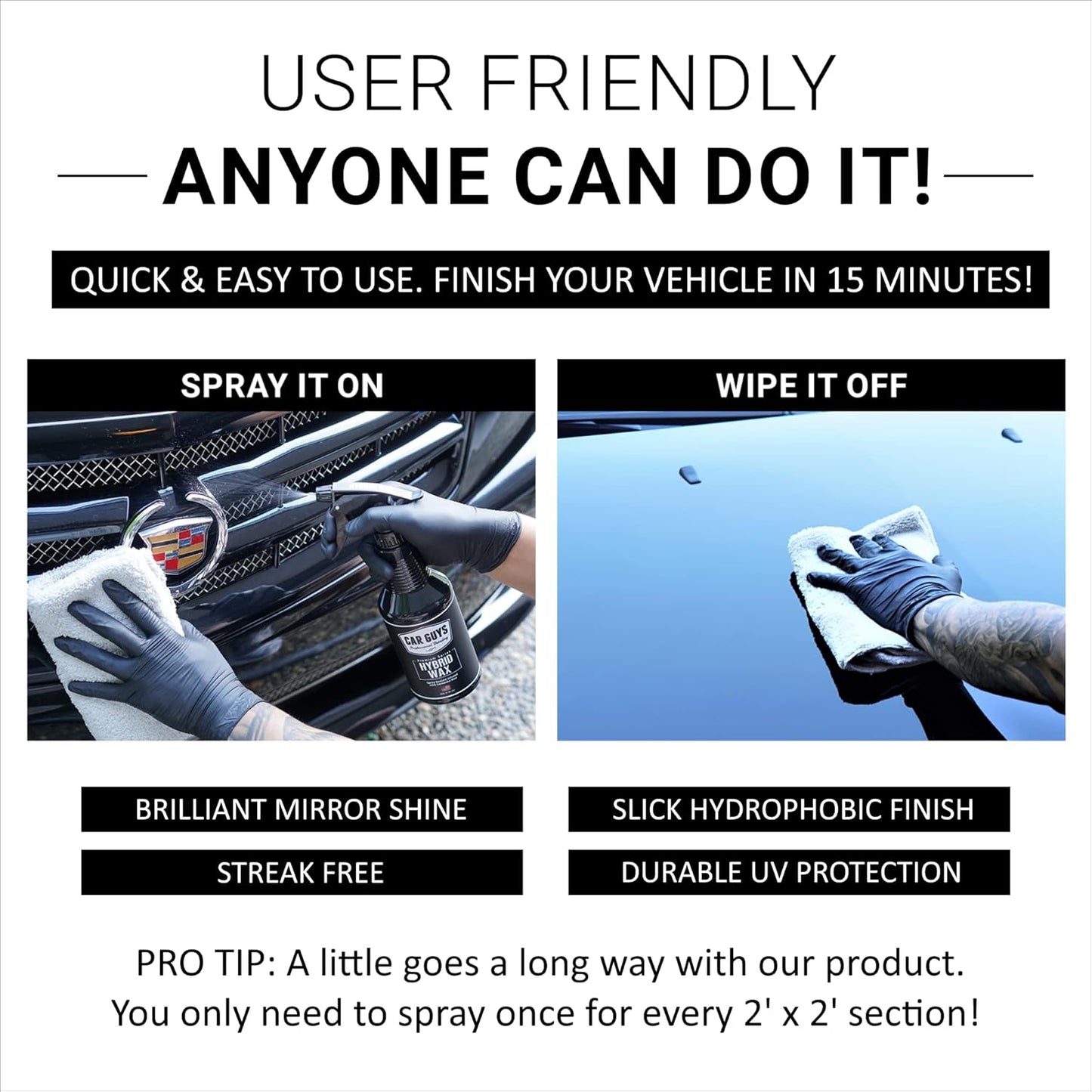CAR GUYS Hybrid Spray Wax | Advanced Car Wax | Long Lasting and Easy To Use | Safe on All Surfaces | 18 Oz Kit with Towel