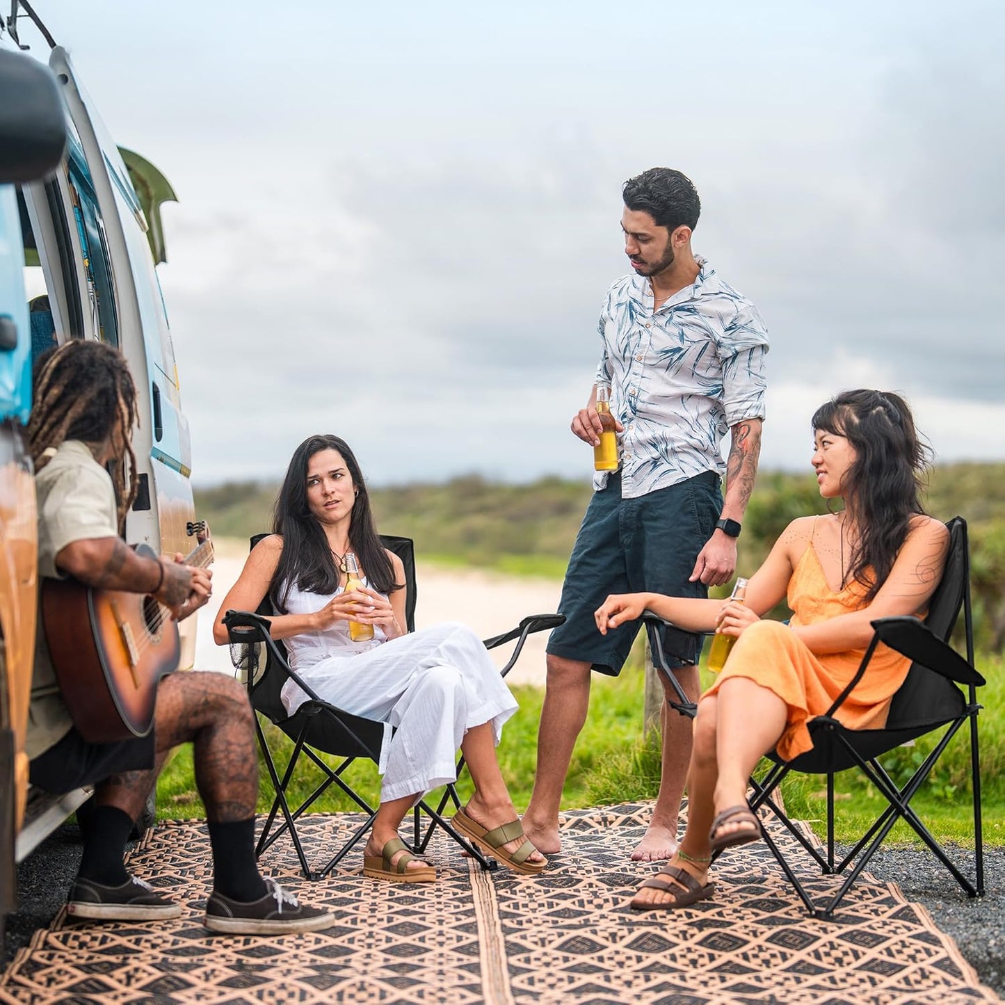 2 Pack Portable Camping Chairs Folding Lawn Chair Outdoor Lightweight Beach Chair with Cup Holder & Carry Bag for Outside Sports, Fishing, Hiking, Travel, Picnic, Backyard (Black-Dark)