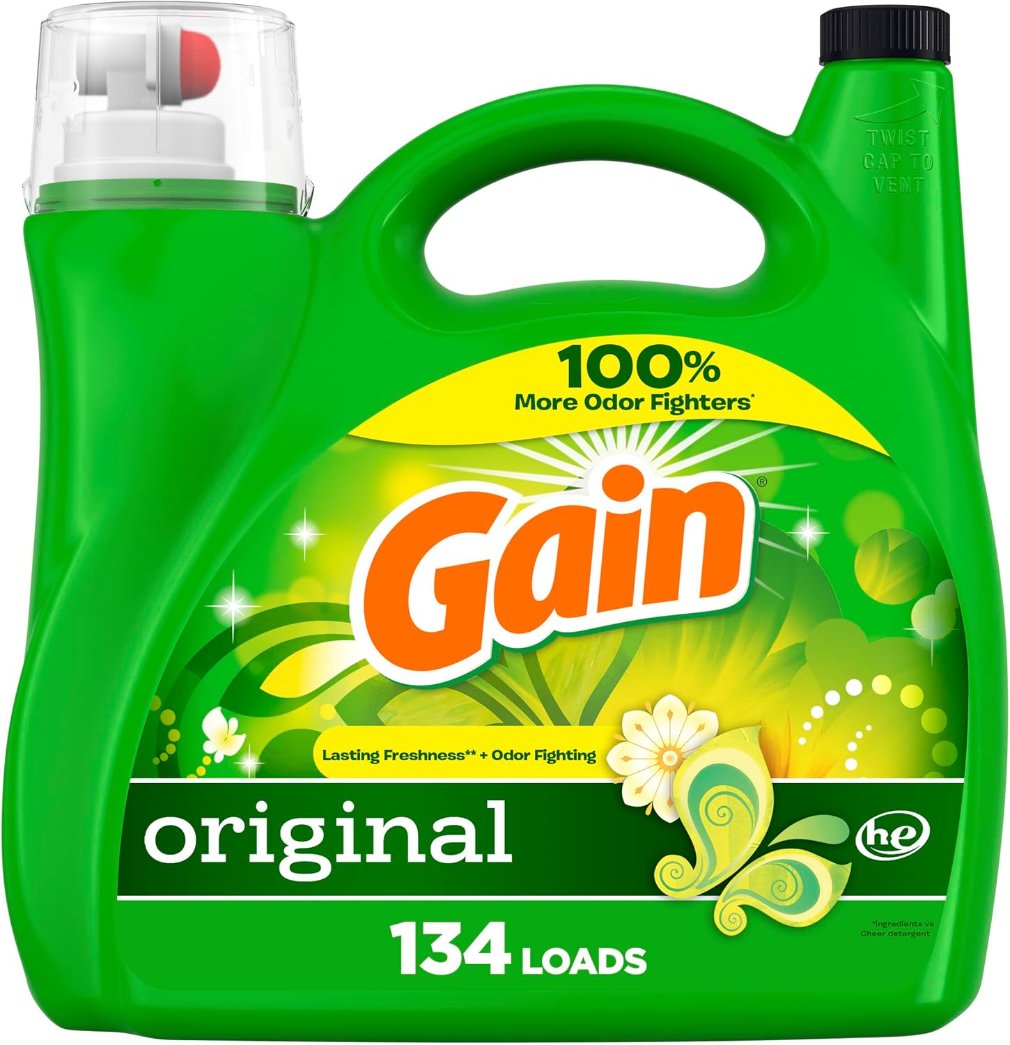 Gain Liquid Laundry Detergent, Original Scent, 194 fl oz, 134 loads, Freshness + Odor Fighting, Laundry Detergent Liquid Soap
