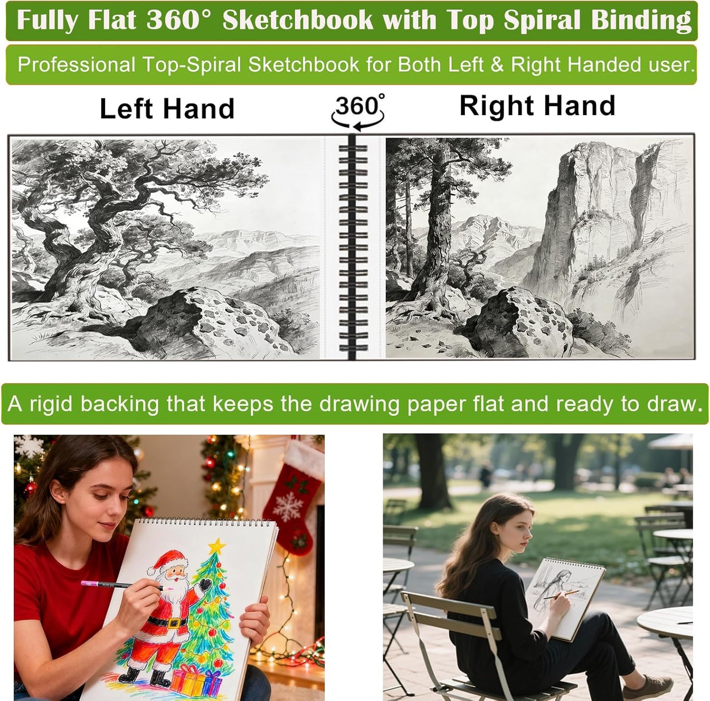 Soucolor Sketch Book, Spiral Bound Acid-Free Sketchbook with 68lb/100gsm for Paper Painting, Drawing, Writing, Artist Sketching Pad for Kids, Adults & Teens, 100 Sheets (Black, 9 x 12 Inch, Pack of 1)