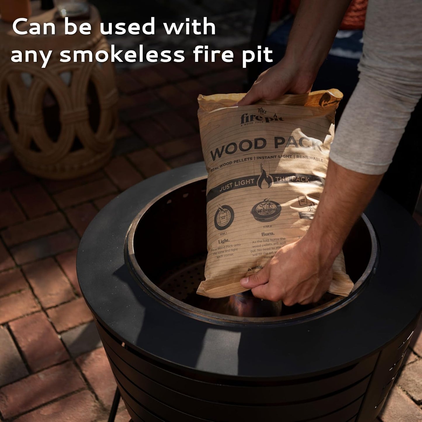 Wood Pack – 4-Pack Wood Pellets for Smokeless Fire Pits, Easy-to-Use Fire Pit Fuel for Outdoor Heating & Camping, 30+ Minute Burn Time, Made in The USA