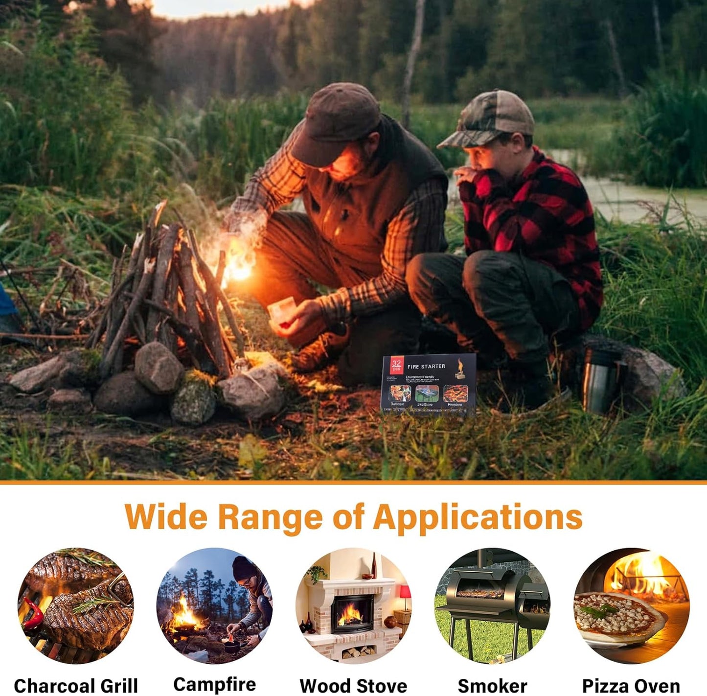 HGD Fire Starter, Natural Fire Starters for BBQ, Campfire, Fireplace, Charcoal, Wood Stove, Chimney, Fire Pit, Grill, Smoker, Indoor Outdoor Use