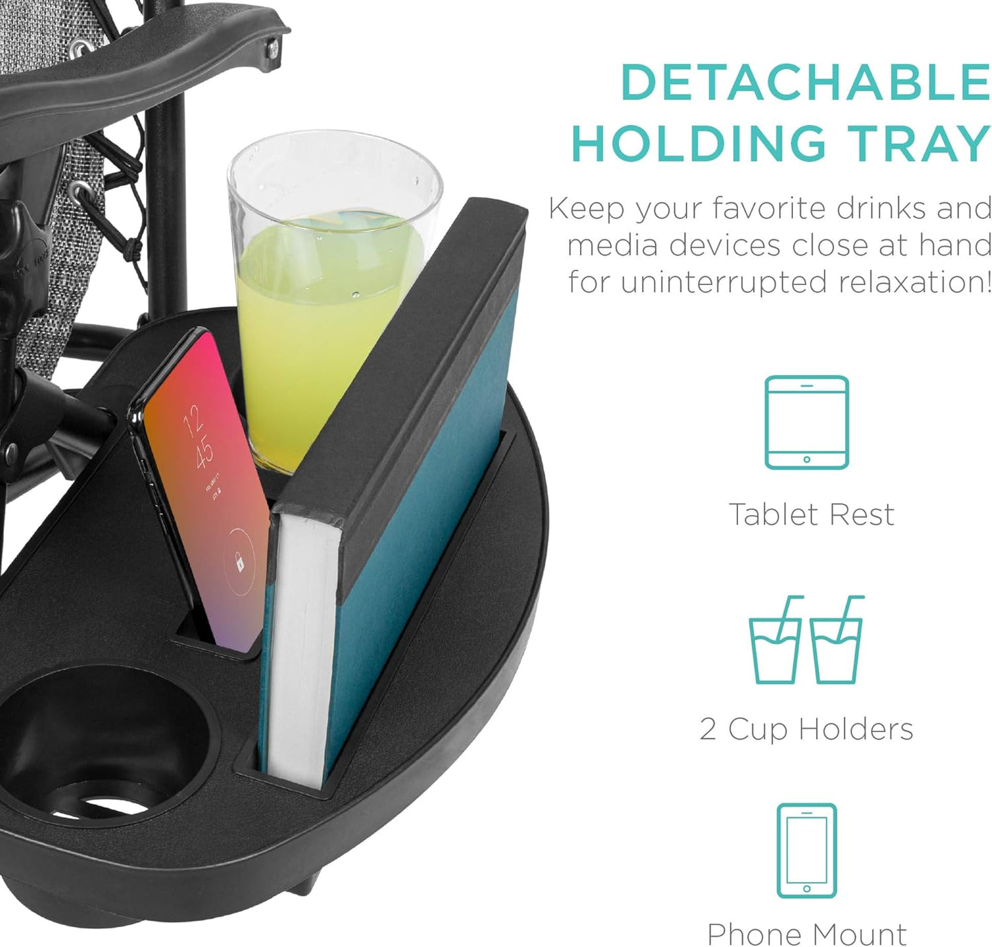 Best Choice Products Set of 2 Adjustable Steel Mesh Zero Gravity Lounge Chair Recliners w/Pillows and Cup Holder Trays - Gray