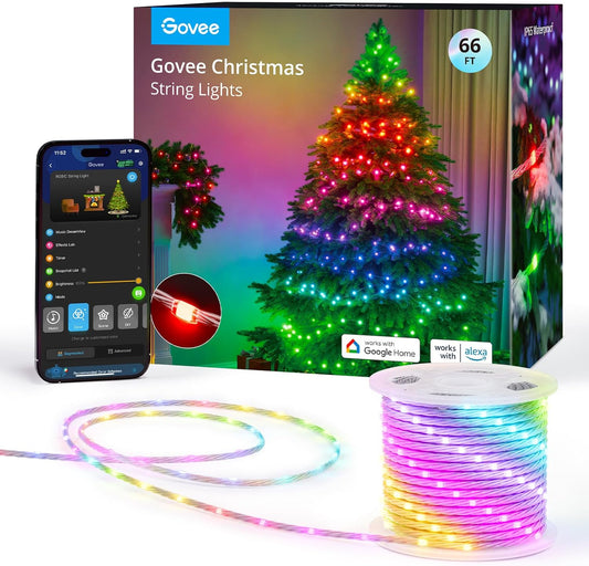 Govee Christmas Lights 66ft, Smart RGBIC String Lights App-Controlled, 125+ Scene Modes, IP65 Waterproof, Sync with Music, Works with Alexa, Holiday Party Decorations Indoor Outdoor