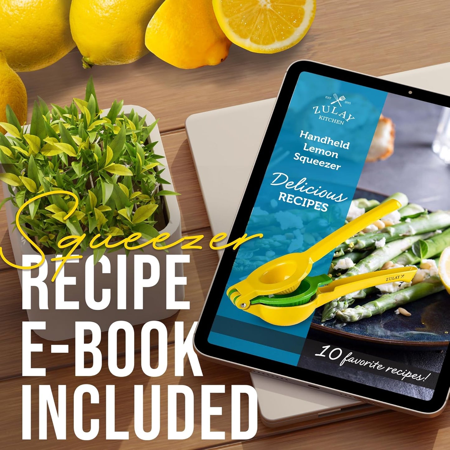 Zulay Kitchen Metal 2-in-1 Lemon Squeezer - Sturdy Max Extraction Hand Juicer Lemon Squeezer Gets Every Last Drop - Easy to Clean Manual Citrus Juicer - Easy-Use Lemon Juicer Squeezer - Yellow/Green