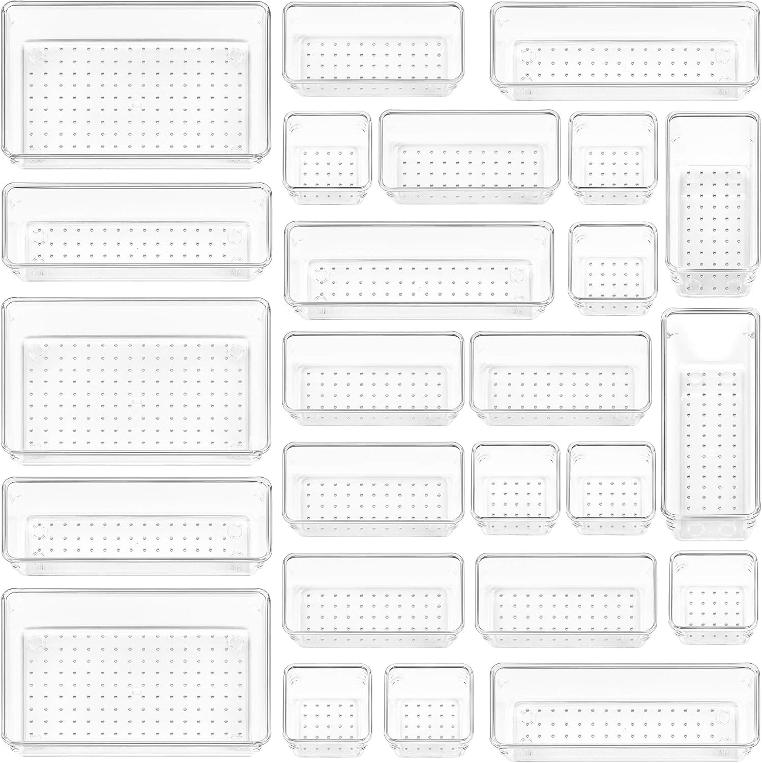 Vtopmart 25-Piece Clear Plastic Drawer Organizer Set – 4 Size Non-Slip Storage Bins for Bathroom, Kitchen, Makeup, Vanity & Office Drawers