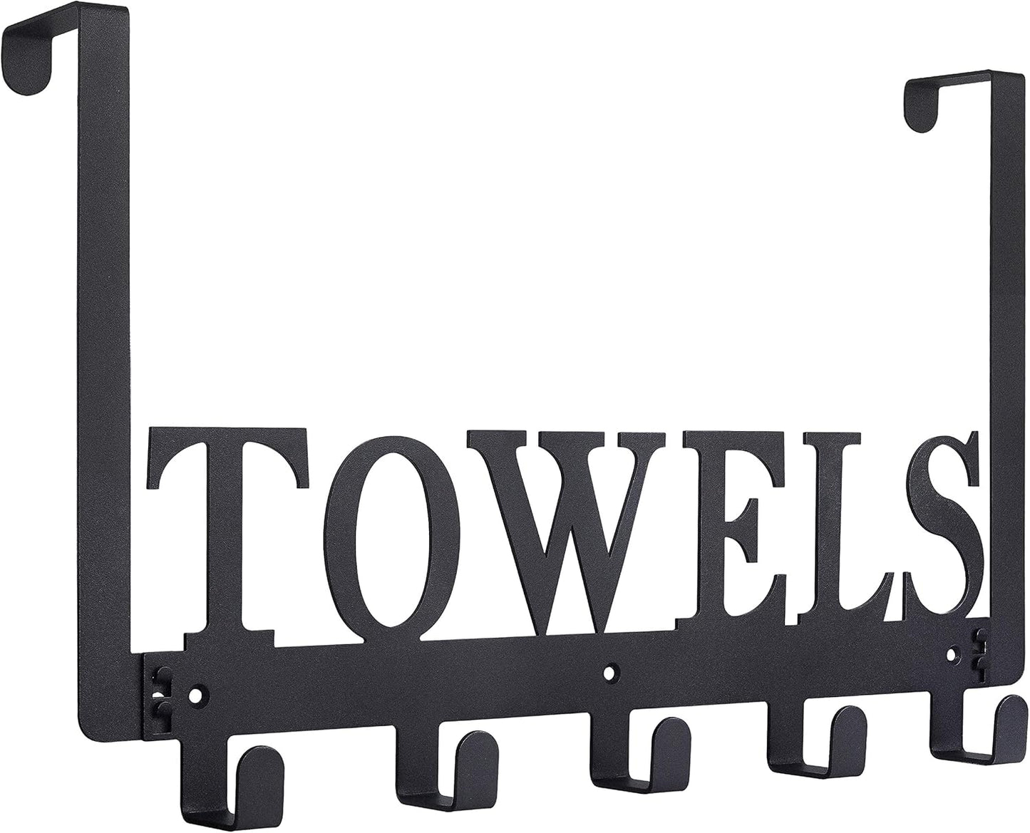 Over The Door Hooks - Towel Holder for Bathroom, Bedroom, Kitchen & Pool - Sandblasted Black Metal Wall Mount