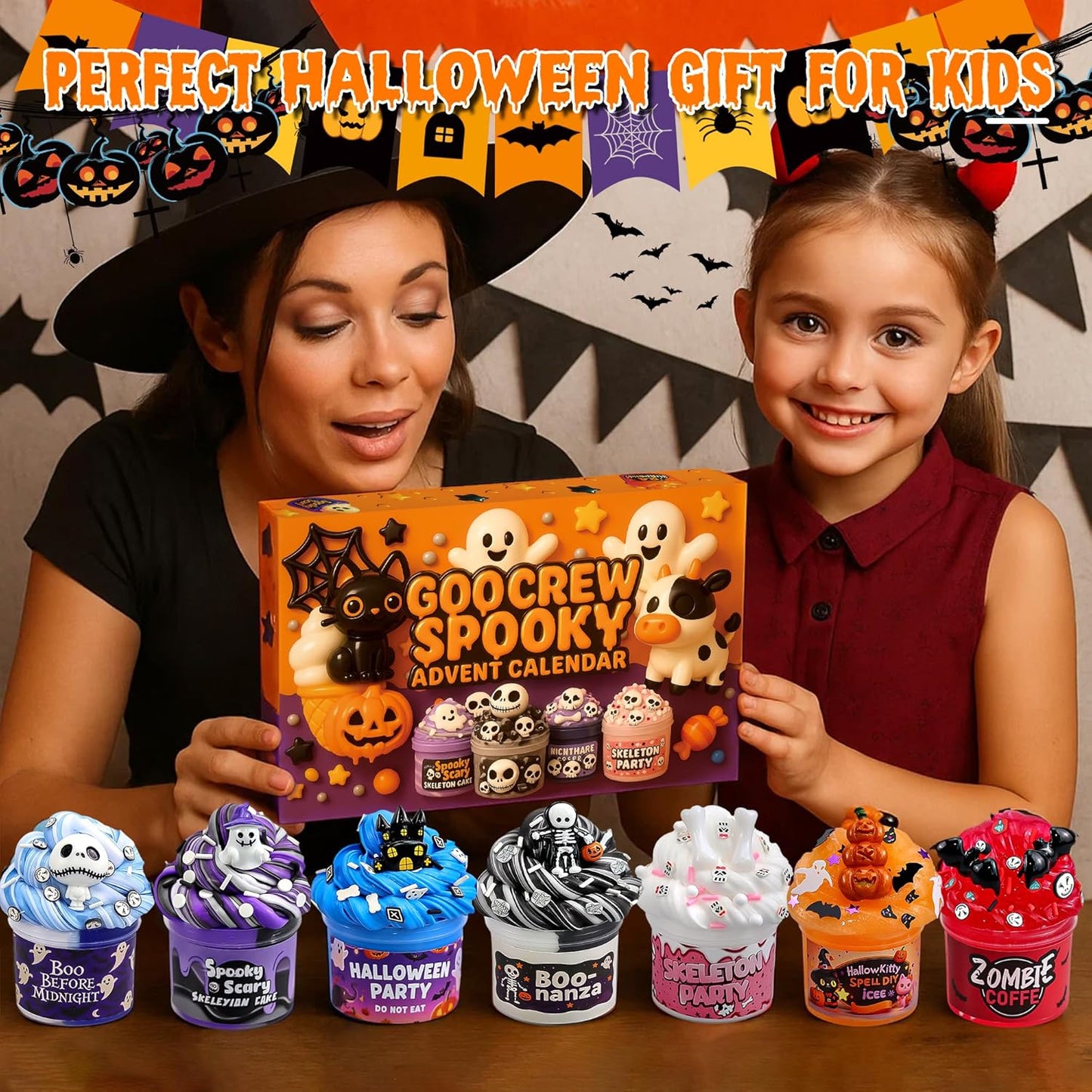 Slime Advent Calendar 2025, 24 Days of Spooky Countdown Calendar, Halloween and Christmas Gift for Kids Teens Girls and Boys