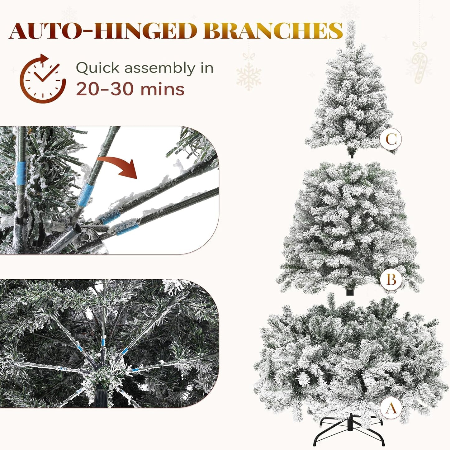 YITAHOME Prelit Snow Flocked Artificial Full Christmas Tree 6ft with Remote Control, Christmas Pine Tree with 11 Light-Modes, 1000 Branch Tips, and Foldable Base for Home, Party Decoration