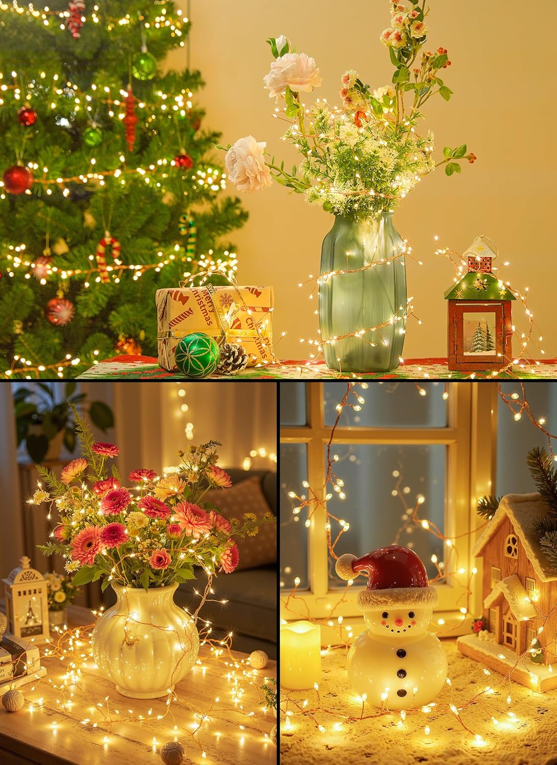 Fairy Lights Battery Operated, 10Ft 120 LED Firecracker String Lights, Waterproof Silver Wire Starry Firefly Light for DIY Wreath Weeding Indoor Outdoor Christmas Decorations