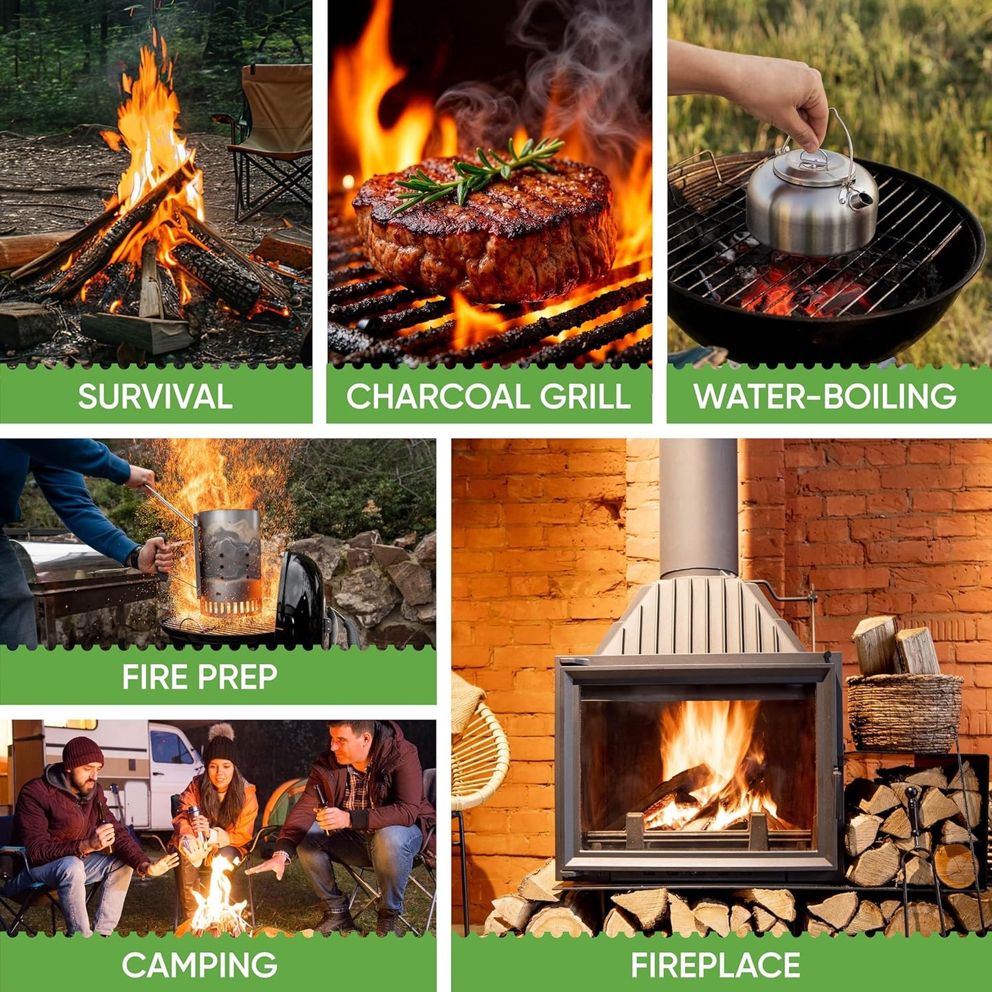 Inflame Fire Starters 130 pcs Fire Starters for Campfires, Grill, BBQ, Fireplace, Woodstove - Charcoal Starter - Waterproof, Weather-Resistant - Natural Wood Fireplace Starters