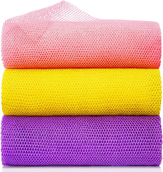 3 Pieces African Net Bath Sponge African Exfoliating African Scrubbing Long Net Rag African Wash Net Shower Body Scrubber, Yellow Pink Purple