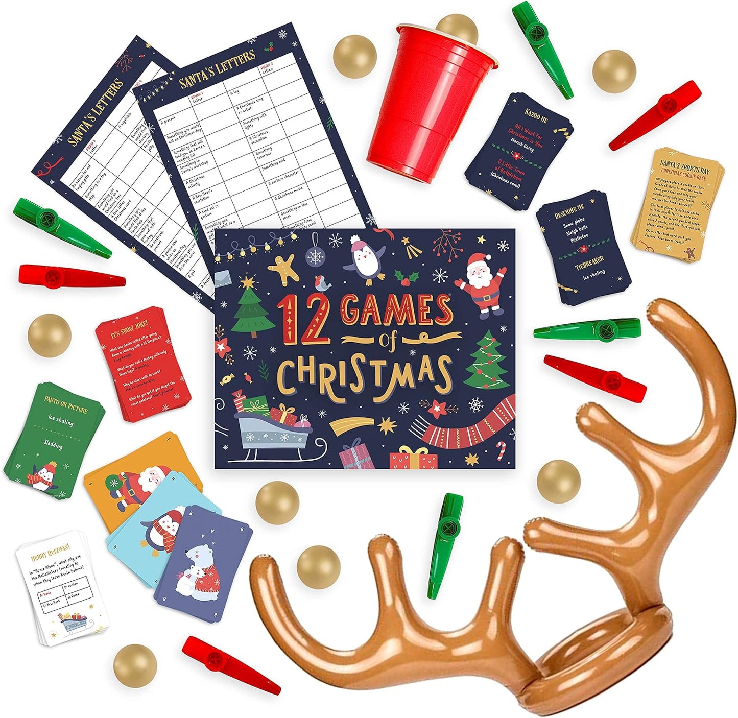 Gutter Games 12 Games of Christmas - 12 Hilarious Holiday Activities [Family Party Games Pack for Kids, Teens & Adults] - by Beat That! Game - Multicolor