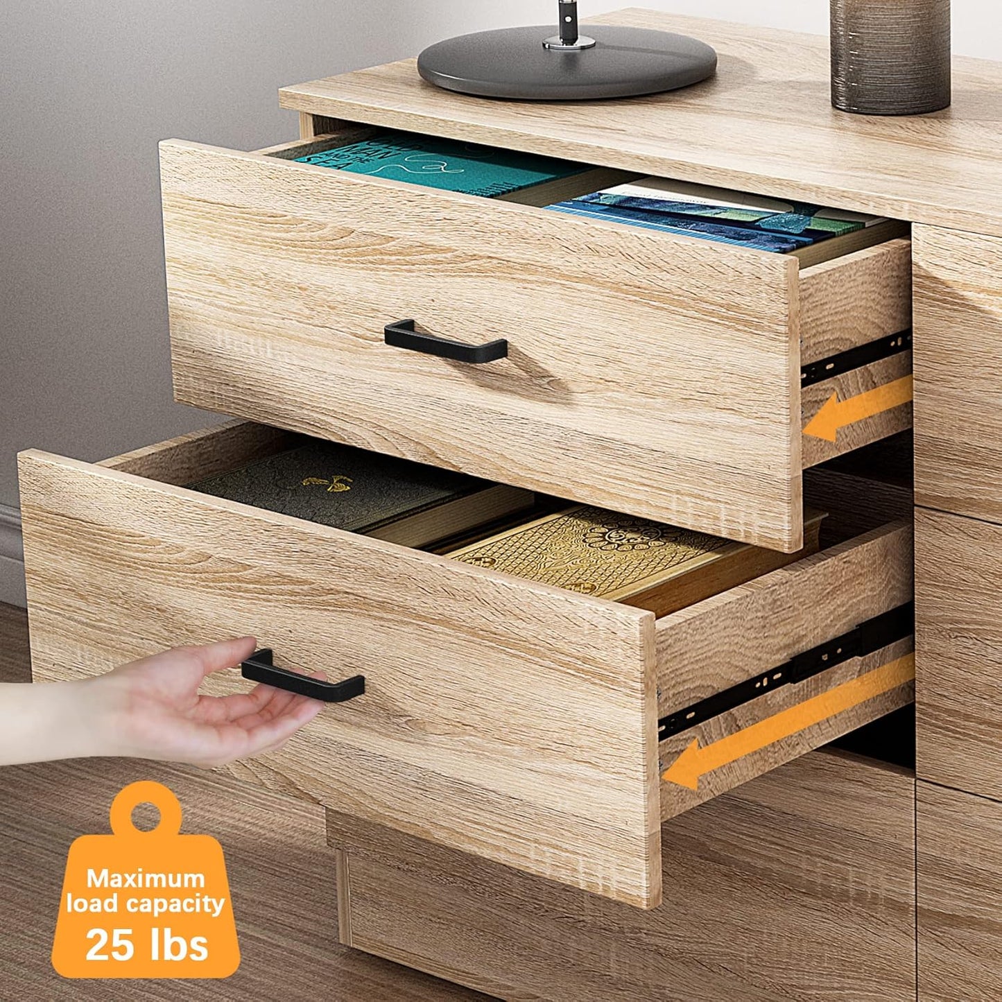 Bigbiglife Dresser for Bedroom, 6 Drawer Double Dresser, Modern Chest of Drawers with Deep Drawers, TV Stand Large Storage Organizer for Living Room, Closet (Light Oak)