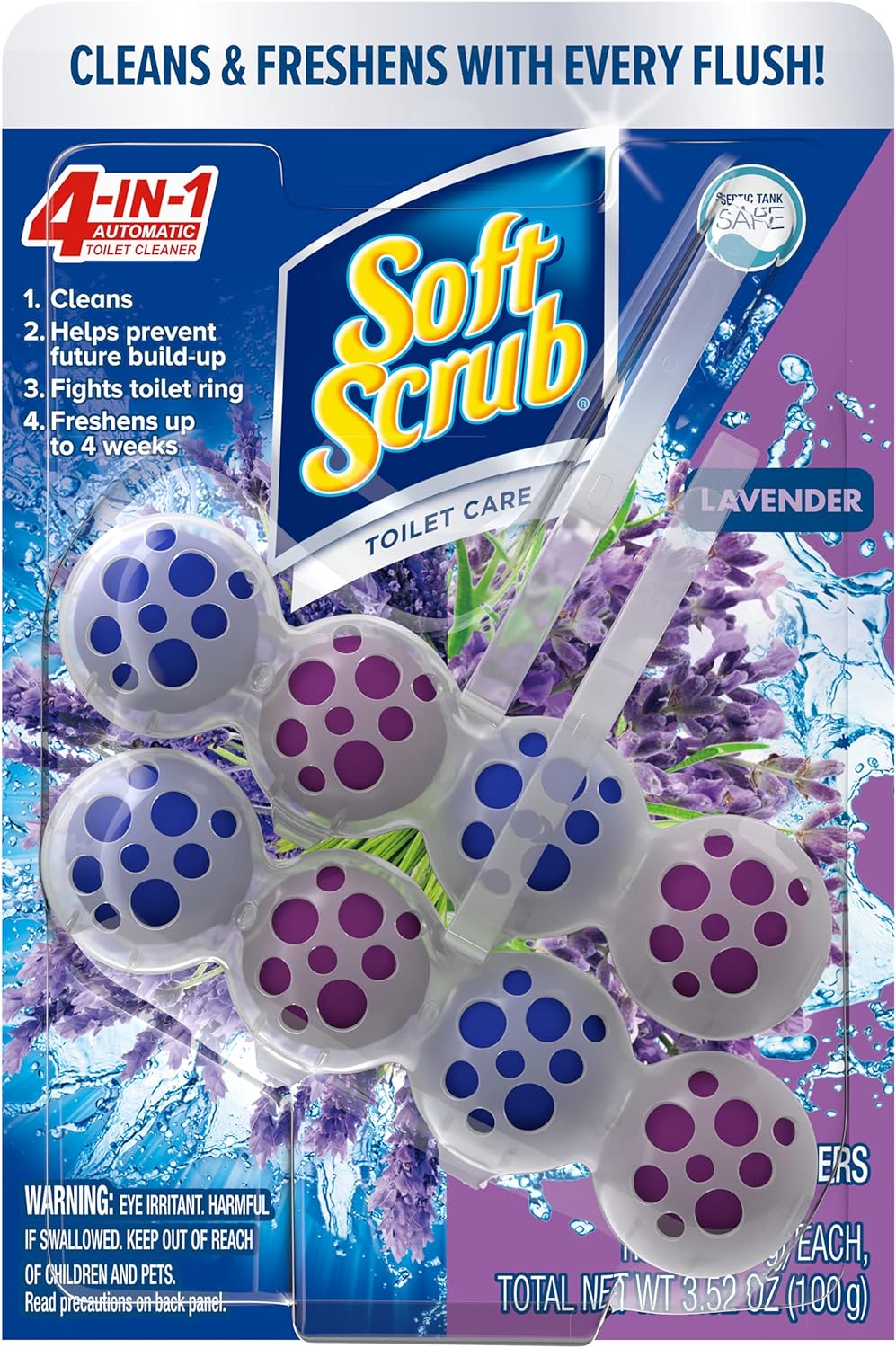 Soft Scrub 4-in-1 Rim Hanger Toilet Bowl Cleaner, Lavender, 2 Count