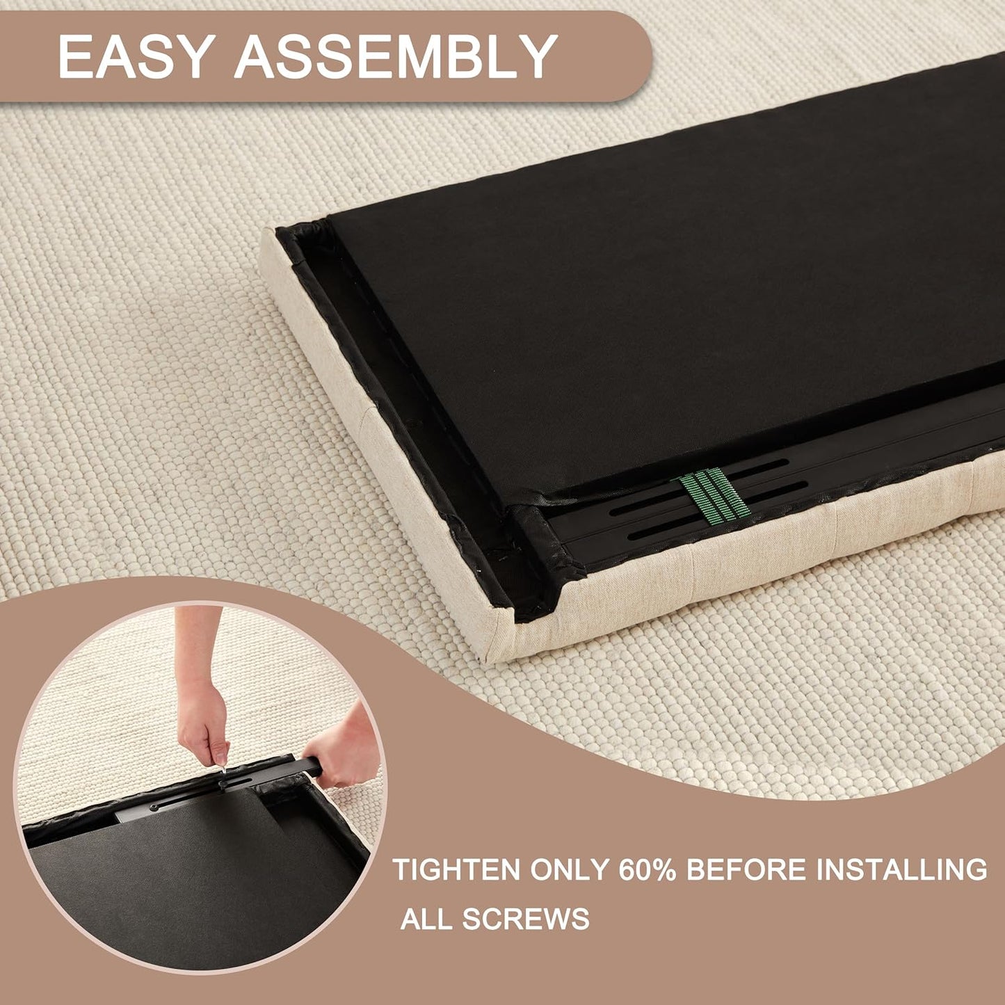 Tufted Upholstered Headboard Queen Size, Solid Wood Head Board with Durable Metal Legs, Adjustable Height Bed headboard from 37” to 51” Fabric Headboard in Modern Button Design, Beige