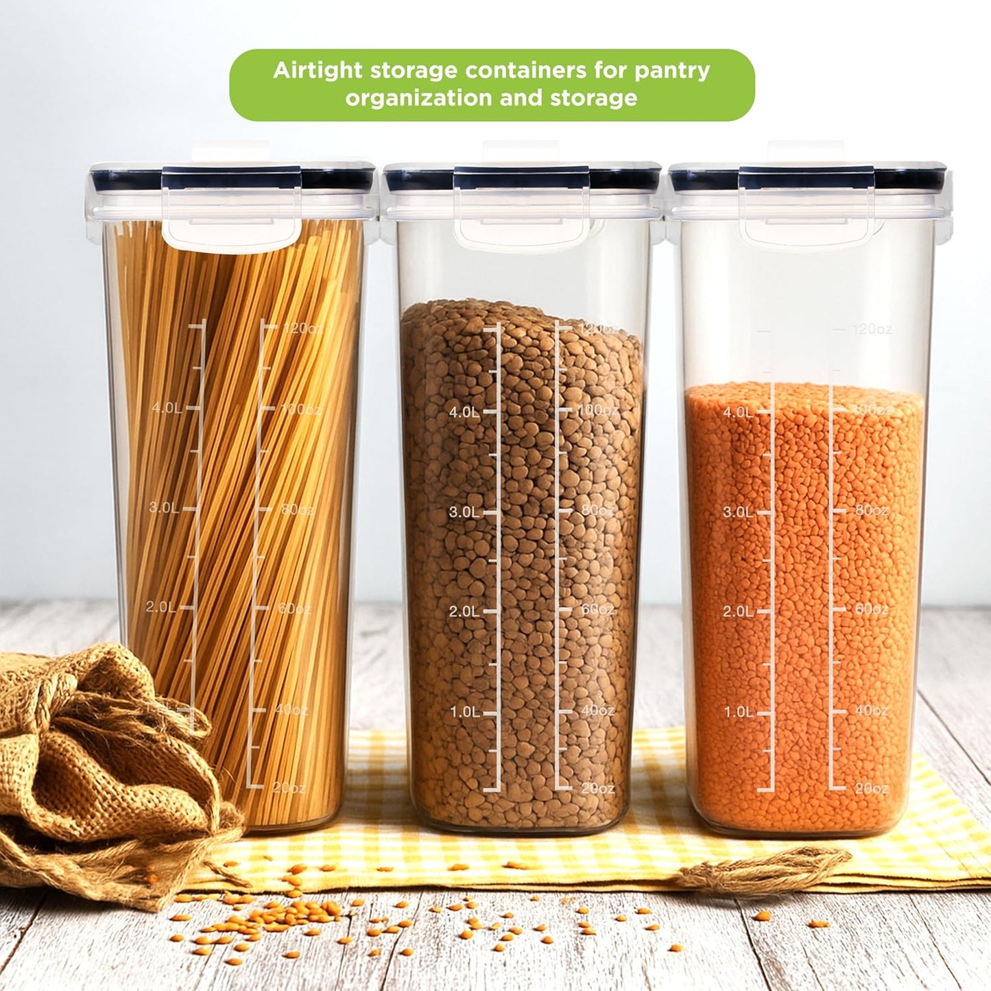 Utopia Kitchen Cereal Containers Storage - Liter Airtight Food Storage Containers & Cereal Dispenser For Pantry Organization And Storage (Clear, 4 Liter Pack of 4)