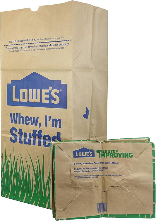Lowe's 30 Gallon Heavy Duty Brown Paper Lawn and Refuse Bags for Home and Garden (10 Count), Large (LOWESLL)