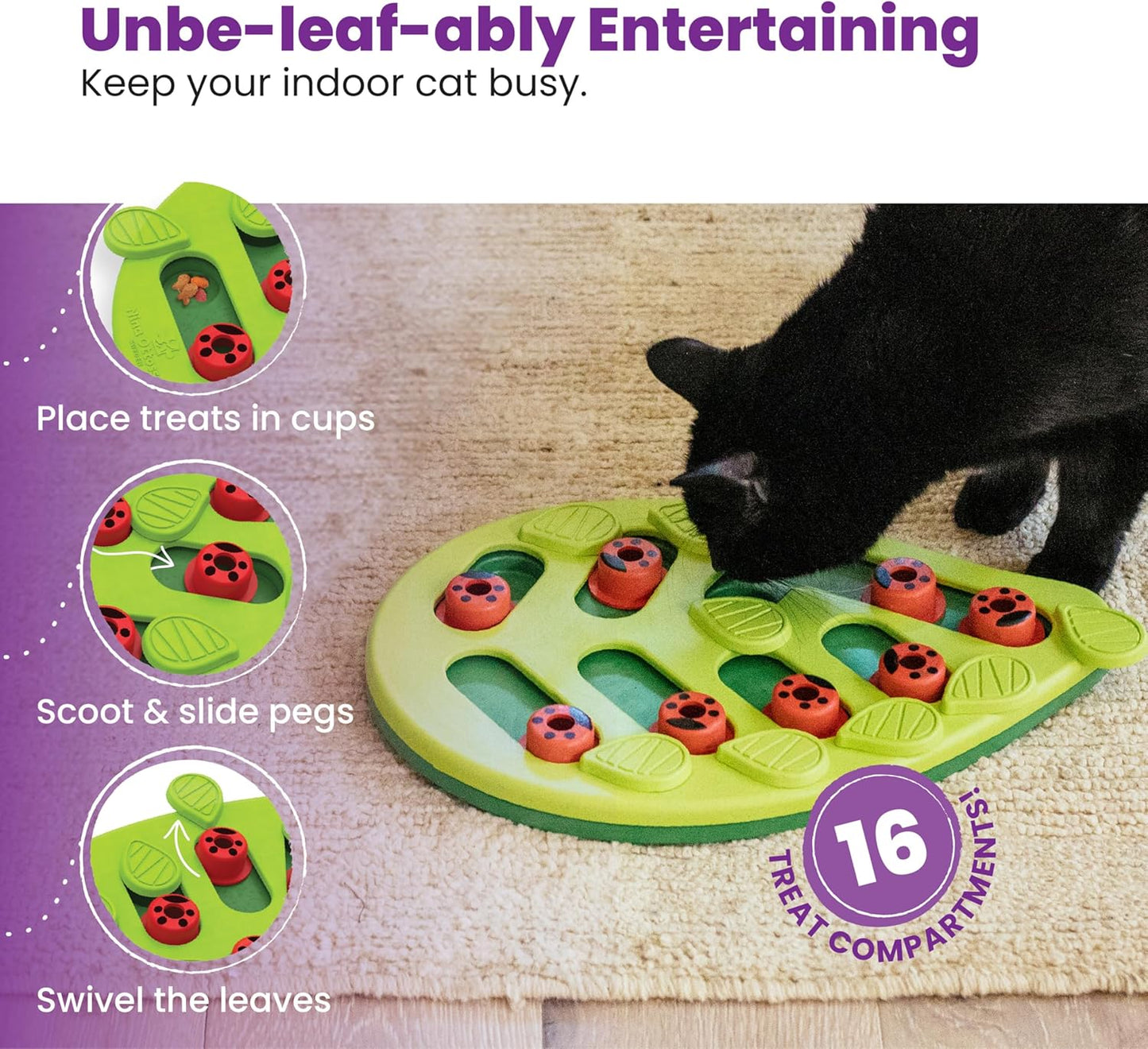 Catstages Nina Ottosson Buggin' Out Puzzle & Play – Interactive Cat Puzzle Feeder for Indoor Cats, 16 Hidden Treat Compartments, Slow Feeder, Durable & Easy-Clean